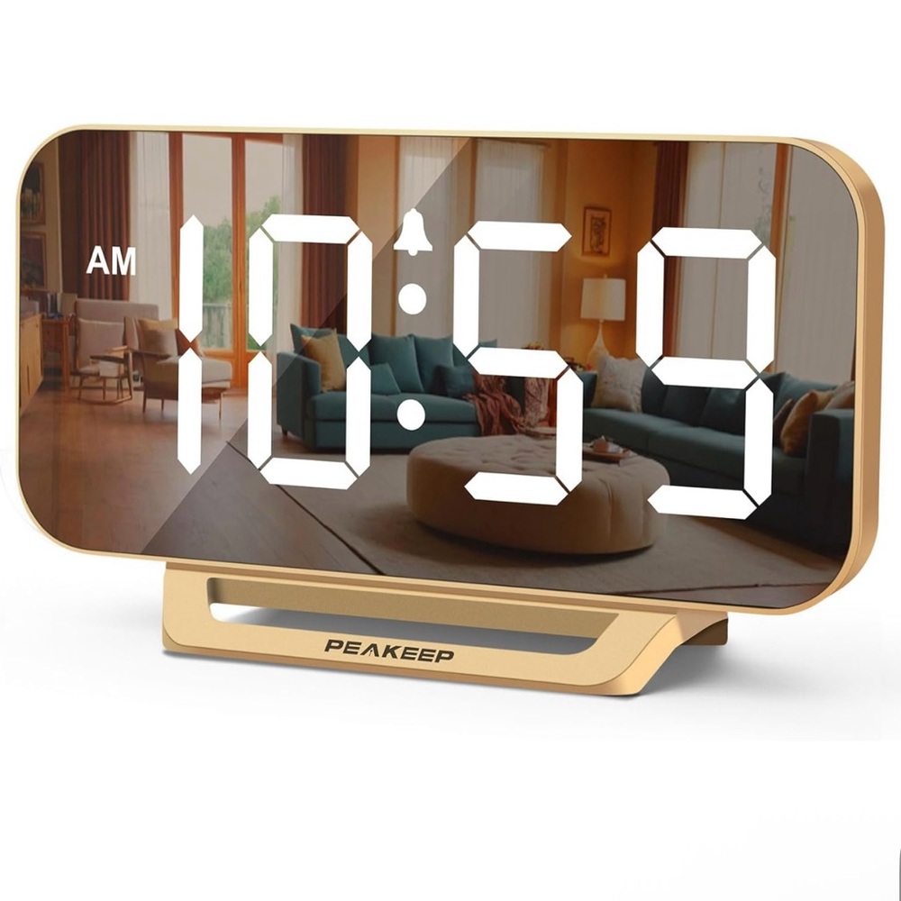 Slim Digital Mirror Aesthetic Alarm Clock for Bedrooms Desk Decor - Plug in